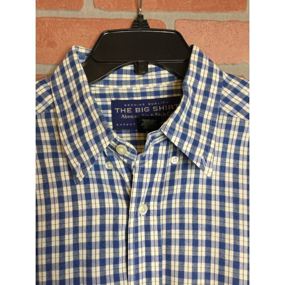 Abercrombie & Fitch The Big Shirt Men's Blue White Plaid Long Sleeve Button Up